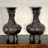 AA-166 Pair of Large Bronze Footed Vases