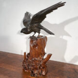 AA-169 Japanese Bronze Model of an Eagle on Wood Trunk