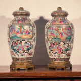 AA-173 Pair of Covered Jars on Bronze Vases