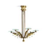 VL-147 Brass & Glass Art Deco Chandelier