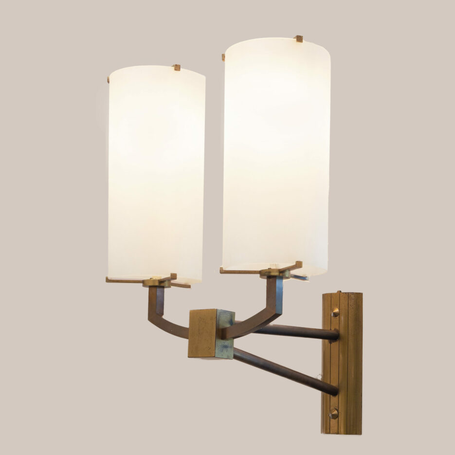 VL-139 Pair of Large-Scale Bronze & Glass Wall Sconces Six Sconces available